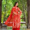 Red Floral Chinon Anarkali three piece set