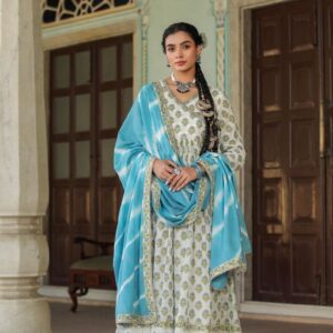 Cotton two piece gown with dupatta with beautiful embroidery- Indian outfit