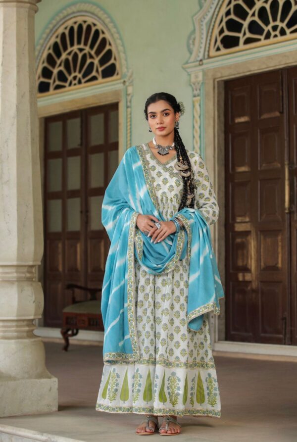 Cotton two piece gown with dupatta with beautiful embroidery- Indian outfit