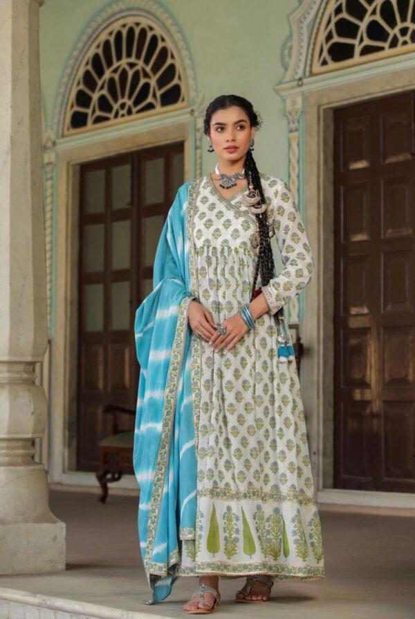 Cotton two piece gown with dupatta with beautiful embroidery- Indian outfit