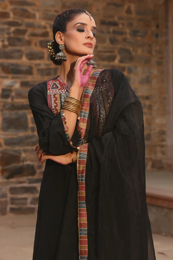 Black Crepe Kurta and Palazzo with Dupatta