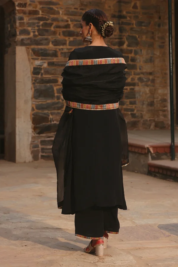 Black Crepe Kurta and Palazzo with Dupatta