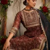 Maroon & Navy Blue Printed Chanderi Sequins Work Kurta with Cotton Sharara and Organza Dupatta (3-Piece Set)